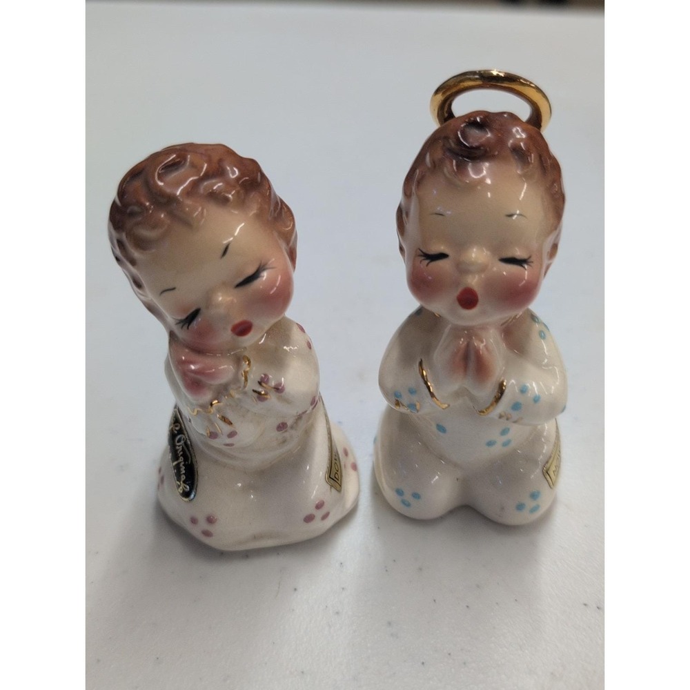 2 Vintage Josef Originals Praying Angel Now I Lay Me 3.5" Figurine 1953